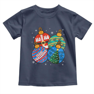 Retro Groovy Merry Christmas Ornament Ho Ho Ho Toddler T Shirt TS02 Navy Print Your Wear
