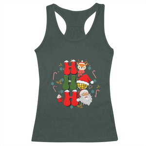 Retro Groovy Christmas Ho Ho Ho Reindeer Disco Ball Santa Xmas Racerback Tank Top TS02 Dark Forest Green Print Your Wear