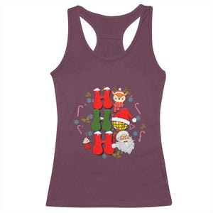 Retro Groovy Christmas Ho Ho Ho Reindeer Disco Ball Santa Xmas Racerback Tank Top TS02 Maroon Print Your Wear