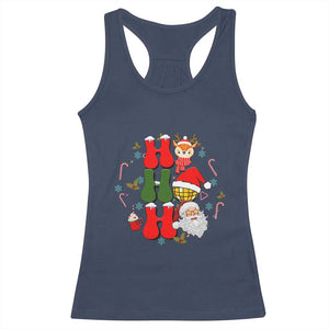 Retro Groovy Christmas Ho Ho Ho Reindeer Disco Ball Santa Xmas Racerback Tank Top TS02 Navy Print Your Wear