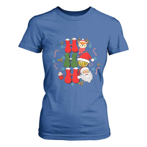 Retro Groovy Christmas Ho Ho Ho Reindeer Disco Ball Santa Xmas T Shirt For Women TS02 Royal Blue Print Your Wear