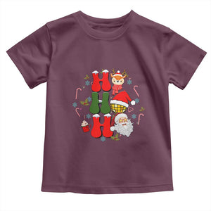 Retro Groovy Christmas Ho Ho Ho Reindeer Disco Ball Santa Xmas Toddler T Shirt TS02 Maroon Print Your Wear