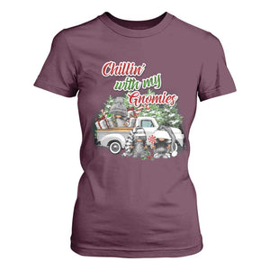 Gnome Christmas T Shirt For Women Chillin With My Gnomies Xmas Truck TS02 Maroon Print Your Wear