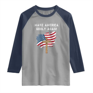 Christian Faith Raglan Shirt Make America Godly Again American Flag TS02 Sport Gray Navy Print Your Wear