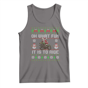 Biker Santa Claus Tank Top Oh What Fun It Is To Ride Motorcycle Christmas Ugly Sweater TS02 Deep Heather Print Your Wear