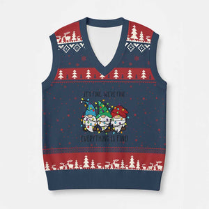 Xmas Gnomies V-Neck Knit Sweater Vest It's Fine I'm Fine Everything Is Fine TS02 Navy Red Print Your Wear