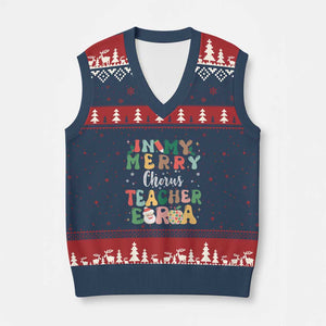 Xmas Choral Music Teacher V-Neck Knit Sweater Vest In My Merry Chorus Teacher Era Xmas Carol Master TS02 Navy Red Print Your Wear