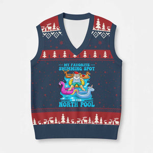 Xmas In July Relaxing Santa V-Neck Knit Sweater Vest My Favorite Swimming Spot Is The North Pole TS02 Navy Red Print Your Wear