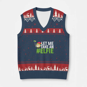 Xmas Elf V-Neck Knit Sweater Vest Let Me Take An Elfie TS02 Navy Red Print Your Wear