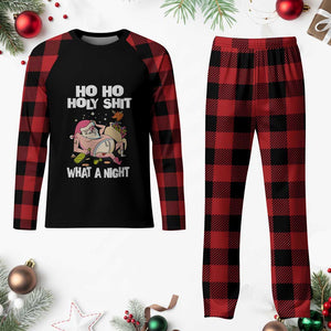 Funny Drunk Santa Plaid Pajama Set Ho Ho Holy Shit What A Night TS02 Buffalo Plaid Print Your Wear