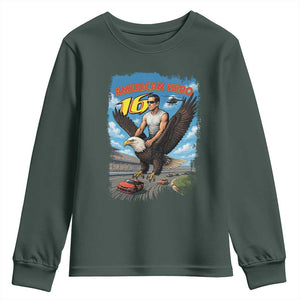 Patriotic Americanana Speed Legend 16 Tribute Youth Sweatshirt American Hero Bald Eagle Speedway Memorial TS02 Dark Forest Green Print Your Wear