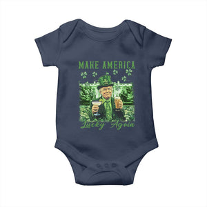 Funny St Patrick's Day Trump Baby Onesie Make America Lucky Again TS02 Navy Print Your Wear