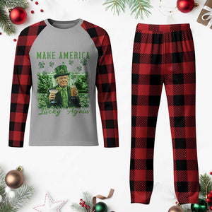 Funny St Patrick's Day Trump Plaid Pajama Set Make America Lucky Again TS02 Buffalo Plaid Print Your Wear