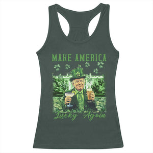 Funny St Patrick's Day Trump Racerback Tank Top Make America Lucky Again TS02 Dark Forest Green Print Your Wear