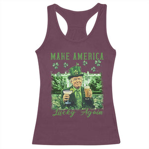 Funny St Patrick's Day Trump Racerback Tank Top Make America Lucky Again TS02 Maroon Print Your Wear