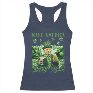 Funny St Patrick's Day Trump Racerback Tank Top Make America Lucky Again TS02 Navy Print Your Wear