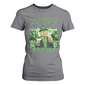 Funny St Patrick's Day Trump T Shirt For Women Make America Lucky Again TS02 Charcoal Print Your Wear