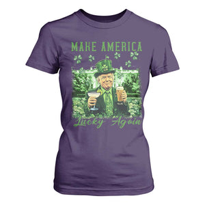 Funny St Patrick's Day Trump T Shirt For Women Make America Lucky Again TS02 Purple Print Your Wear