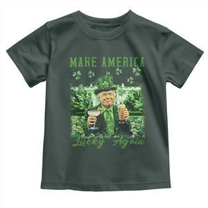 Funny St Patrick's Day Trump Toddler T Shirt Make America Lucky Again TS02 Dark Forest Green Print Your Wear