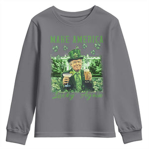 Funny St Patrick's Day Trump Youth Sweatshirt Make America Lucky Again TS02 Charcoal Print Your Wear