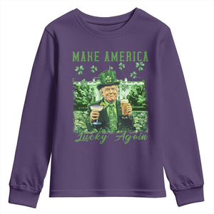 Funny St Patrick's Day Trump Youth Sweatshirt Make America Lucky Again TS02 Purple Print Your Wear