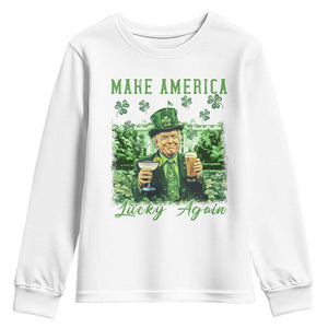 Funny St Patrick's Day Trump Youth Sweatshirt Make America Lucky Again TS02 White Print Your Wear