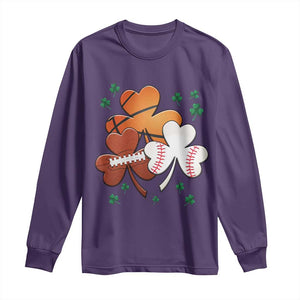 Football Basketball Baseball Shamrock Long Sleeve Shirt Happy St Patricks Day Sport Lover TS02 Purple Print Your Wear