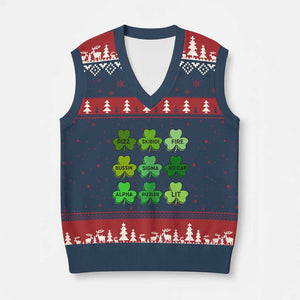 Funny St Patricks Day Skibi Rizz V-Neck Knit Sweater Vest No Cap TS02 Navy Red Print Your Wear