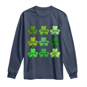 Funny St Patricks Day Skibi Rizz Long Sleeve Shirt No Cap TS02 Navy Print Your Wear