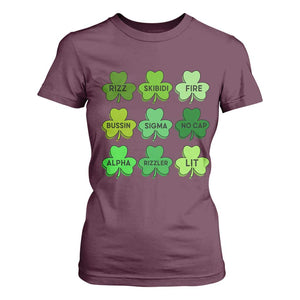 Funny St Patricks Day Skibi Rizz T Shirt For Women No Cap TS02 Maroon Print Your Wear