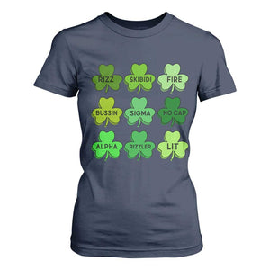 Funny St Patricks Day Skibi Rizz T Shirt For Women No Cap TS02 Navy Print Your Wear