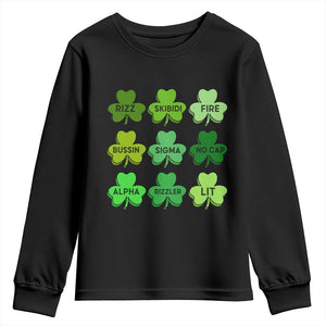 Funny St Patricks Day Skibi Rizz Youth Sweatshirt No Cap TS02 Black Print Your Wear