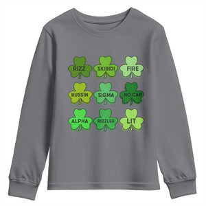 Funny St Patricks Day Skibi Rizz Youth Sweatshirt No Cap TS02 Charcoal Print Your Wear
