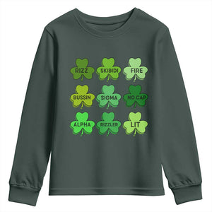 Funny St Patricks Day Skibi Rizz Youth Sweatshirt No Cap TS02 Dark Forest Green Print Your Wear