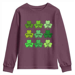 Funny St Patricks Day Skibi Rizz Youth Sweatshirt No Cap TS02 Maroon Print Your Wear