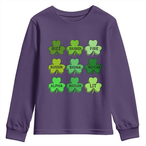 Funny St Patricks Day Skibi Rizz Youth Sweatshirt No Cap TS02 Purple Print Your Wear
