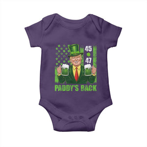 Funny St Patrick's Day Trump Baby Onesie Paddy's Back 45 47 President USA Flag TS02 Purple Print Your Wear