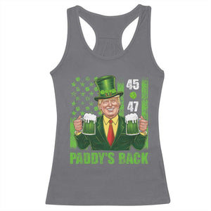 Funny St Patrick's Day Trump Racerback Tank Top Paddy's Back 45 47 President USA Flag TS02 Charcoal Print Your Wear