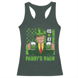 Funny St Patrick's Day Trump Racerback Tank Top Paddy's Back 45 47 President USA Flag TS02 Dark Forest Green Print Your Wear