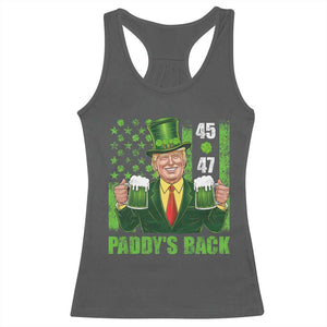 Funny St Patrick's Day Trump Racerback Tank Top Paddy's Back 45 47 President USA Flag TS02 Dark Heather Print Your Wear