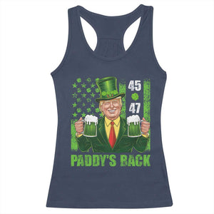 Funny St Patrick's Day Trump Racerback Tank Top Paddy's Back 45 47 President USA Flag TS02 Navy Print Your Wear