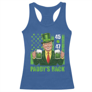 Funny St Patrick's Day Trump Racerback Tank Top Paddy's Back 45 47 President USA Flag TS02 Royal Blue Print Your Wear