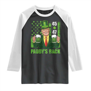 Funny St Patrick's Day Trump Raglan Shirt Paddy's Back 45 47 President USA Flag TS02 Black White Print Your Wear