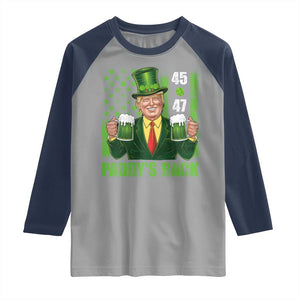 Funny St Patrick's Day Trump Raglan Shirt Paddy's Back 45 47 President USA Flag TS02 Sport Gray Navy Print Your Wear