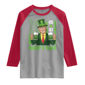 Funny St Patrick's Day Trump Raglan Shirt Paddy's Back 45 47 President USA Flag TS02 Sport Gray Red Print Your Wear