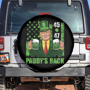Funny St Patrick's Day Trump Spare Tire Cover Paddy's Back 45 47 President USA Flag TS02 No hole Black Print Your Wear
