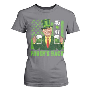 Funny St Patrick's Day Trump T Shirt For Women Paddy's Back 45 47 President USA Flag TS02 Charcoal Print Your Wear