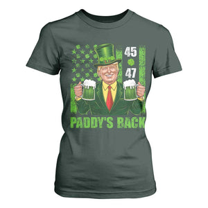Funny St Patrick's Day Trump T Shirt For Women Paddy's Back 45 47 President USA Flag TS02 Dark Forest Green Print Your Wear
