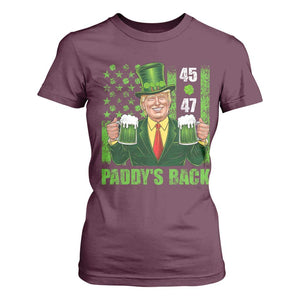 Funny St Patrick's Day Trump T Shirt For Women Paddy's Back 45 47 President USA Flag TS02 Maroon Print Your Wear