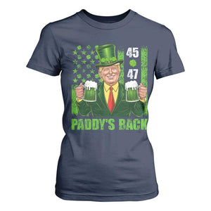 Funny St Patrick's Day Trump T Shirt For Women Paddy's Back 45 47 President USA Flag TS02 Navy Print Your Wear